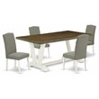 Pemberly Row 5-Piece Wood Dining Table Set with Linen Seat in White