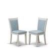 Pemberly Row 7-Piece Acacia Wood Dining Set with Cement Top and Blue Chairs