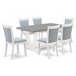 Pemberly Row 7-Piece Acacia Wood Dining Set with Cement Top and Blue Chairs