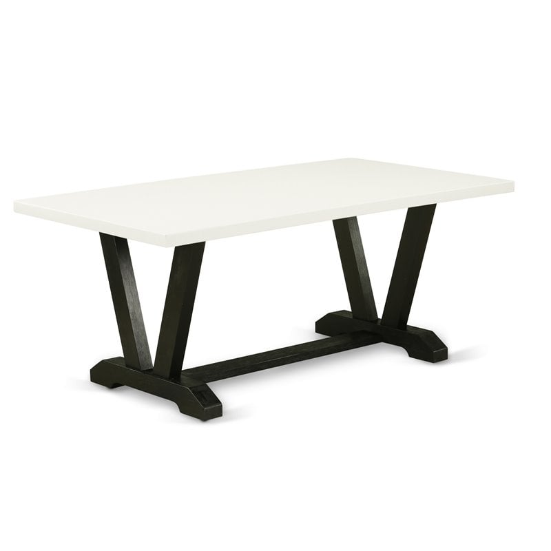 Pemberly Row 7-Piece Wood Dining Set in Linen White and Black
