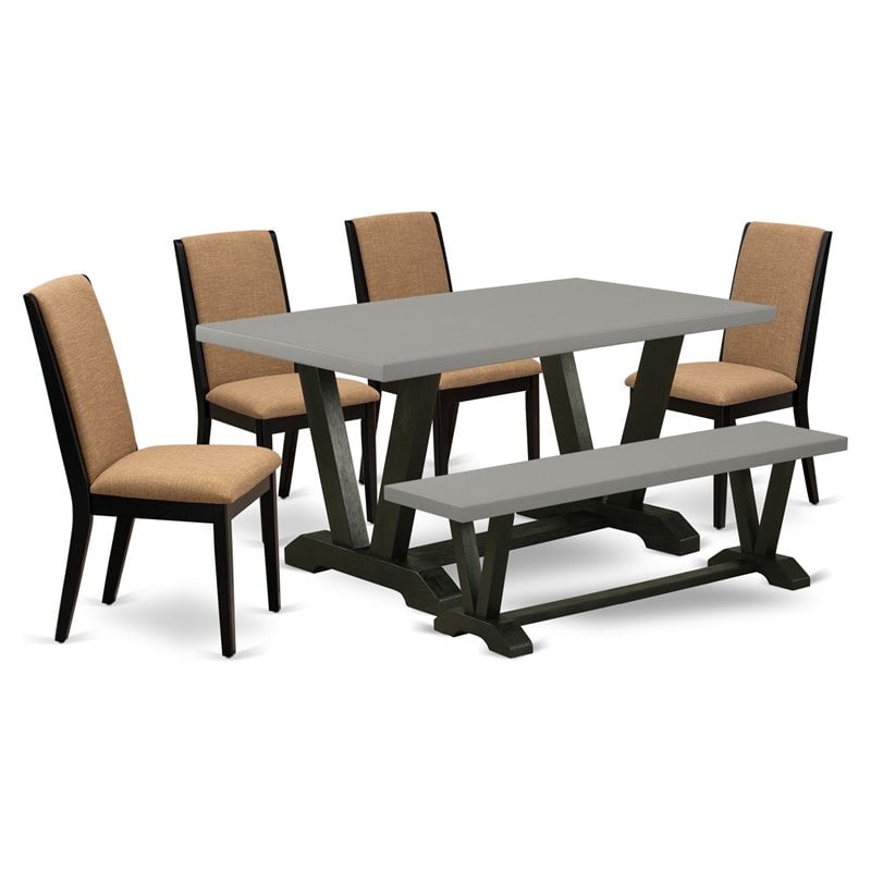 Pemberly Row 6-Piece Wood Dining Set in Black Light Sable and Cement