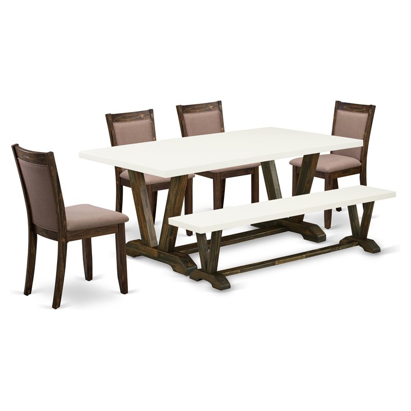 Pemberly Row 6-Piece Wood Dining Set in White and Jacobean Finish