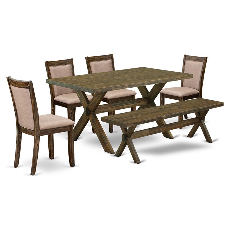 Pemberly Row 6-Piece Modern Dining Set in Jacobean and Dark Khaki Gray