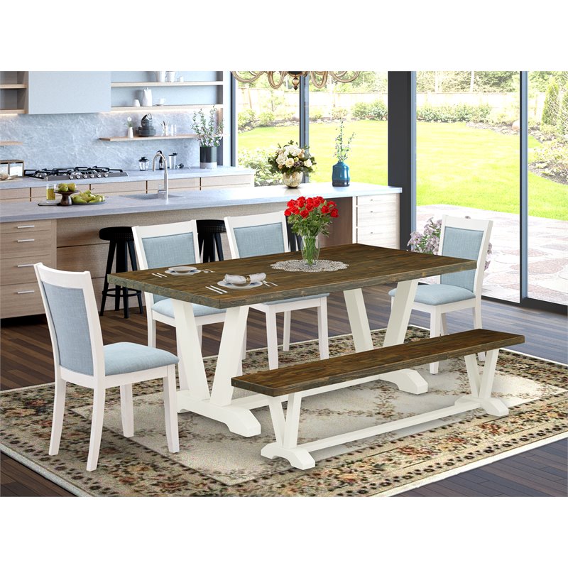 Pemberly Row 6-Piece Acacia Wood Dining Set in Jacobean and White