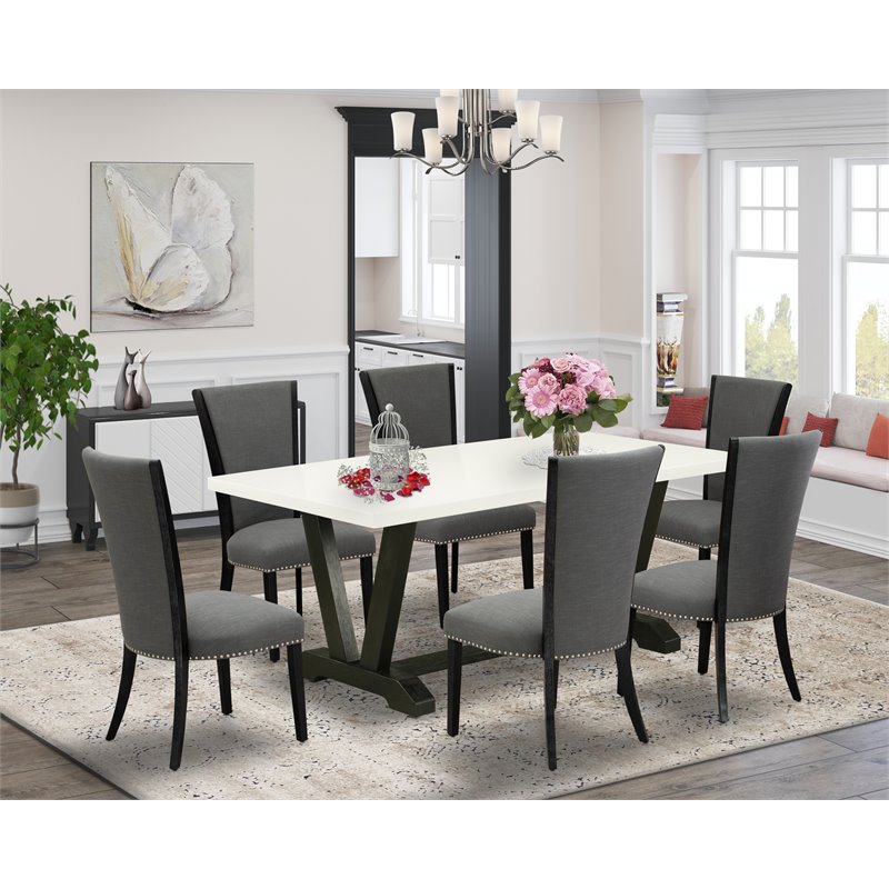Pemberly Row 7-Piece Rubberwood Dining Set in Dark Gray and White