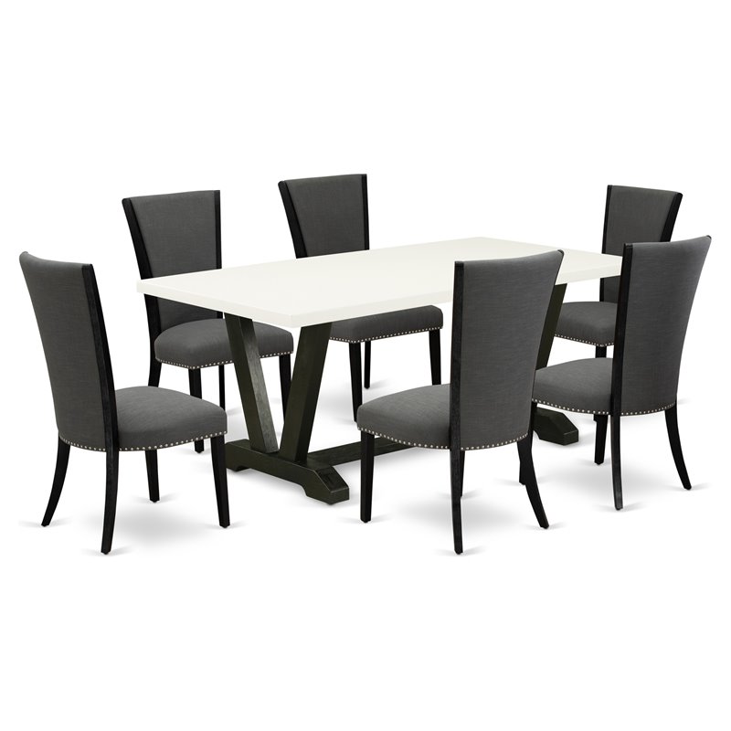 Pemberly Row 7-Piece Rubberwood Dining Set in Dark Gray and White