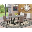 Pemberly Row 5-Piece Wood and Linen Dining Set in Coffee and Black