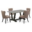 Pemberly Row 5-Piece Wood and Linen Dining Set in Coffee and Black