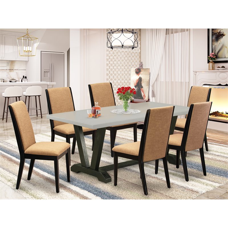 Pemberly Row 7-Piece Asian Wood Dining Set with Chairs in Sable and Black