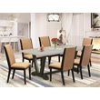 Pemberly Row 7-Piece Asian Wood Dining Set with Chairs in Sable and Black