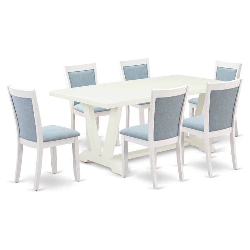 Pemberly Row 7-Piece Rubber Wood Dining Set in Baby Blue and White