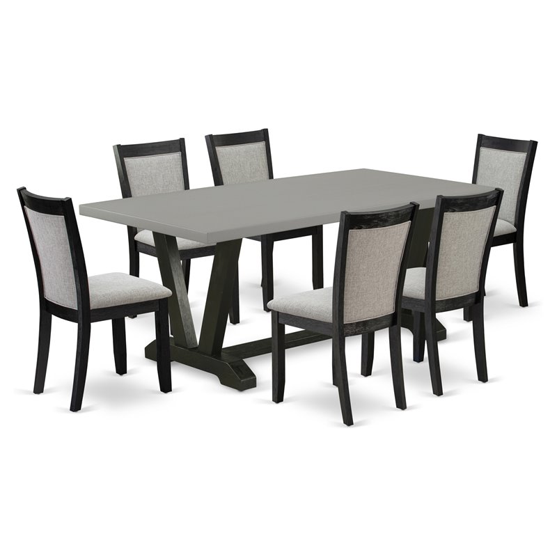 Pemberly Row 7-Piece Acacia Wood Dining Set in Shitake Gray and Cement