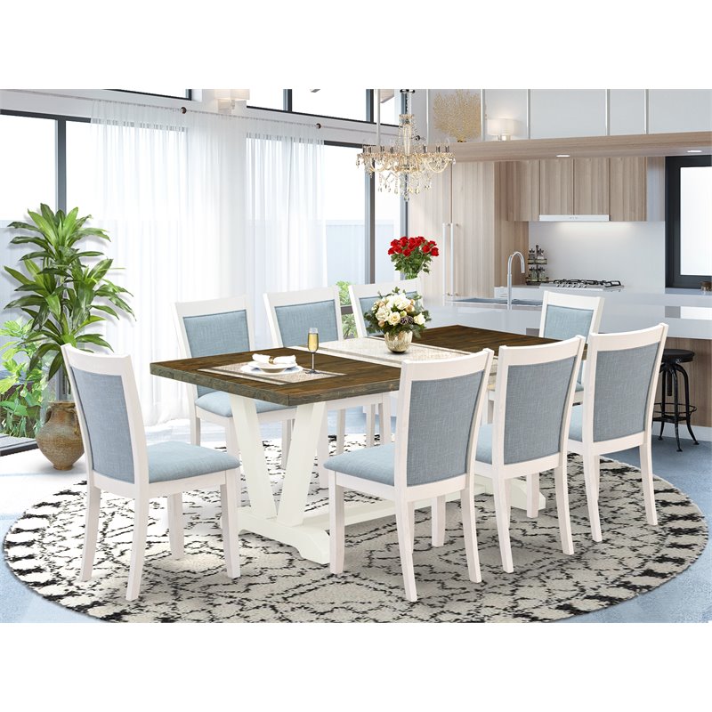 Pemberly Row 9-Piece Acacia Wood Dining Set in Linen White and Jacobean