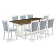 Pemberly Row 9-Piece Acacia Wood Dining Set in Linen White and Jacobean