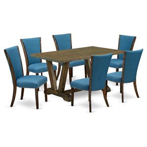 Pemberly Row 7-Piece Wood Dining Set in Jacobean Brown and Blue