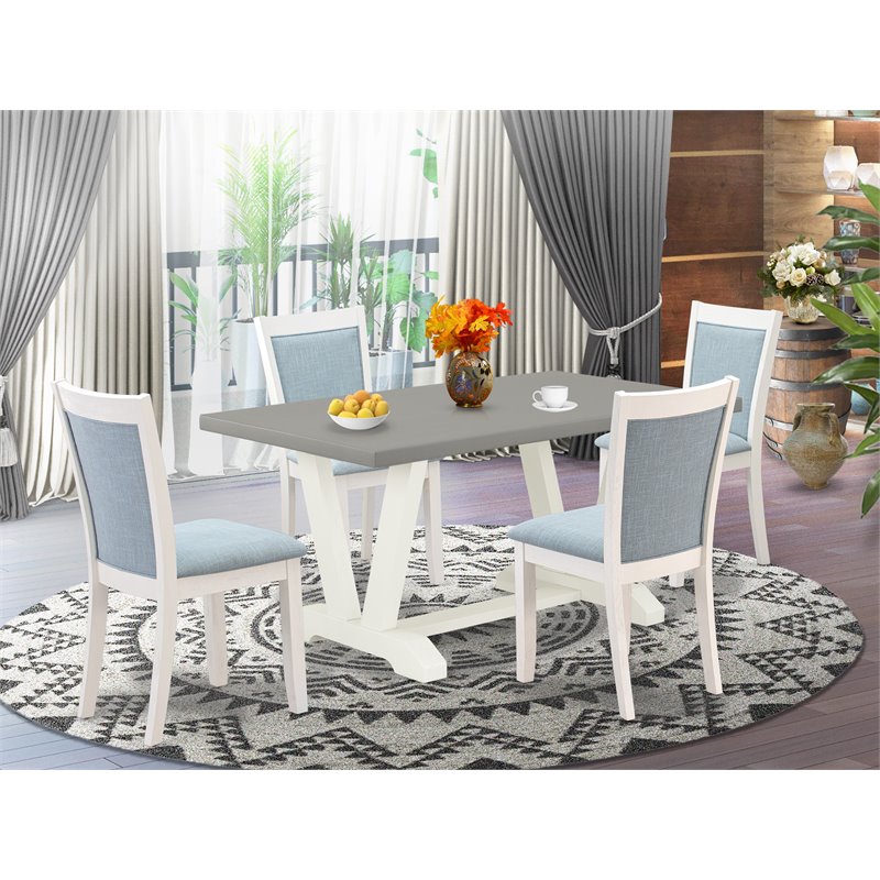 Pemberly Row 5-Piece Wood Dining Set in Cement Blue and White