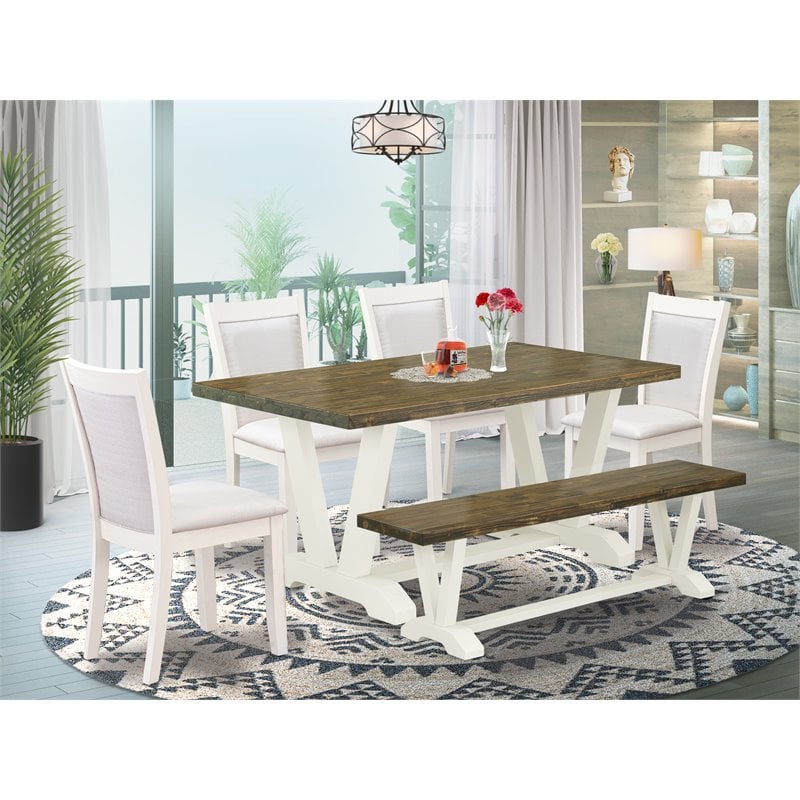 Pemberly Row 6-Piece Wood Dining Set in Jacobean White and Cream