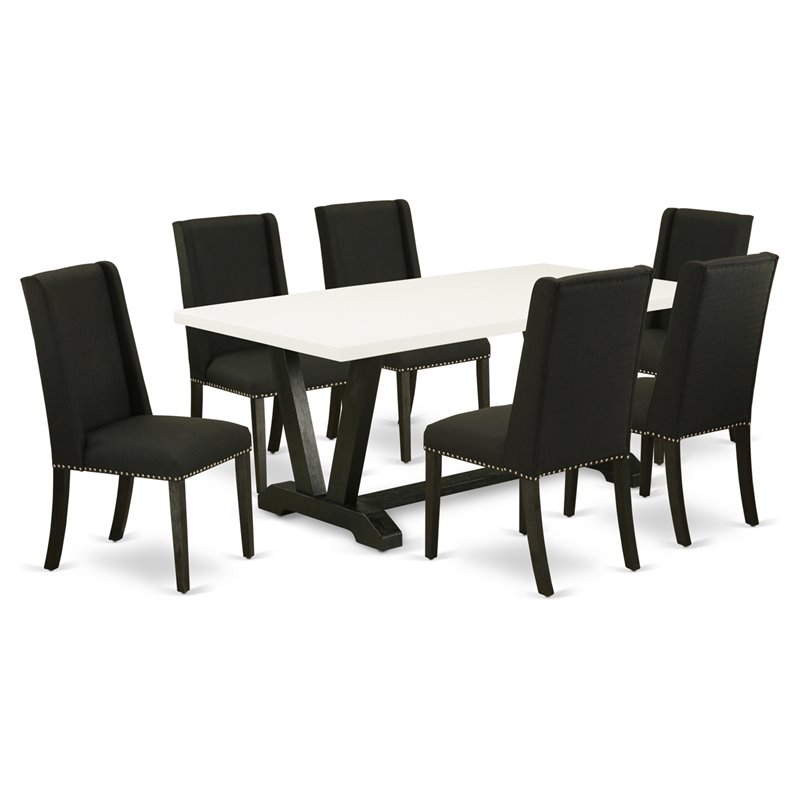 Pemberly Row 7-Piece Rubber Wood Dinette Set with Parson Chairs in Black