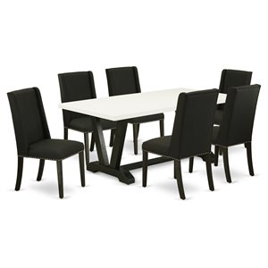 Pemberly Row 7-Piece Rubber Wood Dinette Set with Parson Chairs in Black