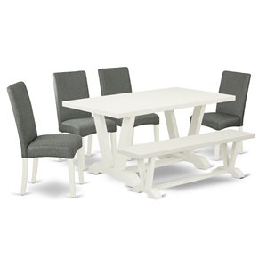 Pemberly Row 6-Piece Wood Dinette Set in Linen White Finish with Bench