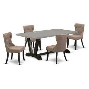 Pemberly Row 5-Piece Wood Kitchen Dining Set with Coffee Linen Seats