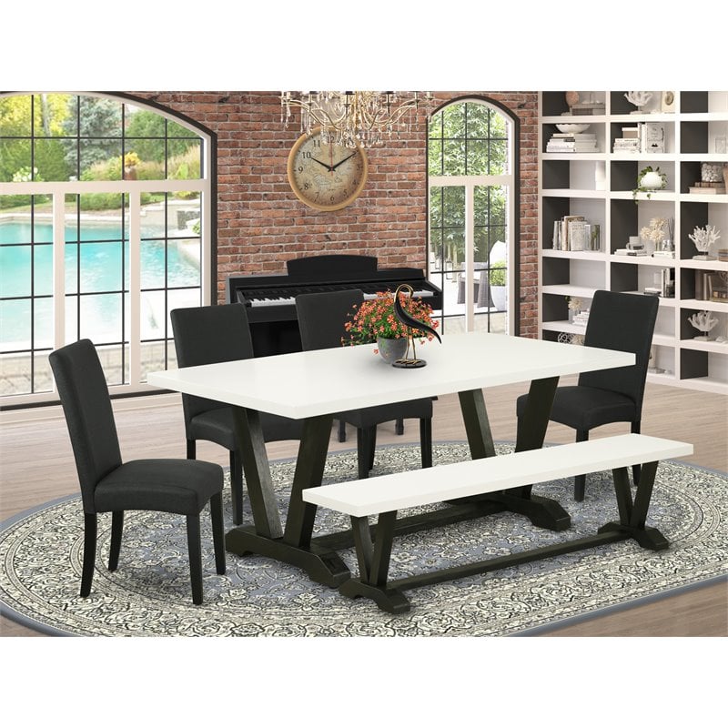 Pemberly Row 6-Piece Wood Dining Room Set in Linen White and Black