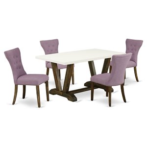 Pemberly Row 5-Piece Wood Dinette Set with Button Tufted Back in Brown