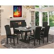 Pemberly Row 7-Piece Wood Dining Set with Black PU Leather Seats