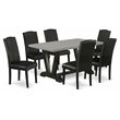 Pemberly Row 7-Piece Wood Dining Set with Black PU Leather Seats
