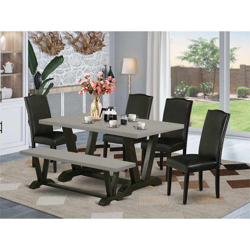Pemberly Row 6-Piece Wood Dining Set in Black and Cement Finish