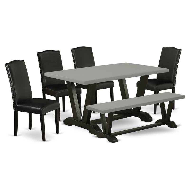 Pemberly Row 6-Piece Wood Dining Set in Black and Cement Finish