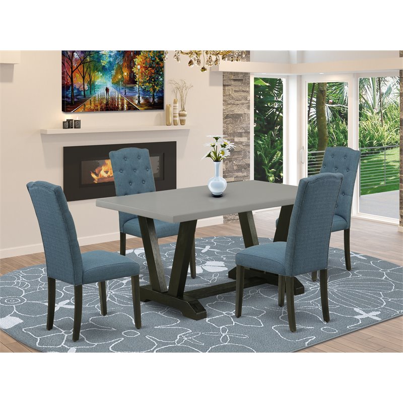 Pemberly Row 5-Piece Wood Dining Set in Black with Upholstered Chairs