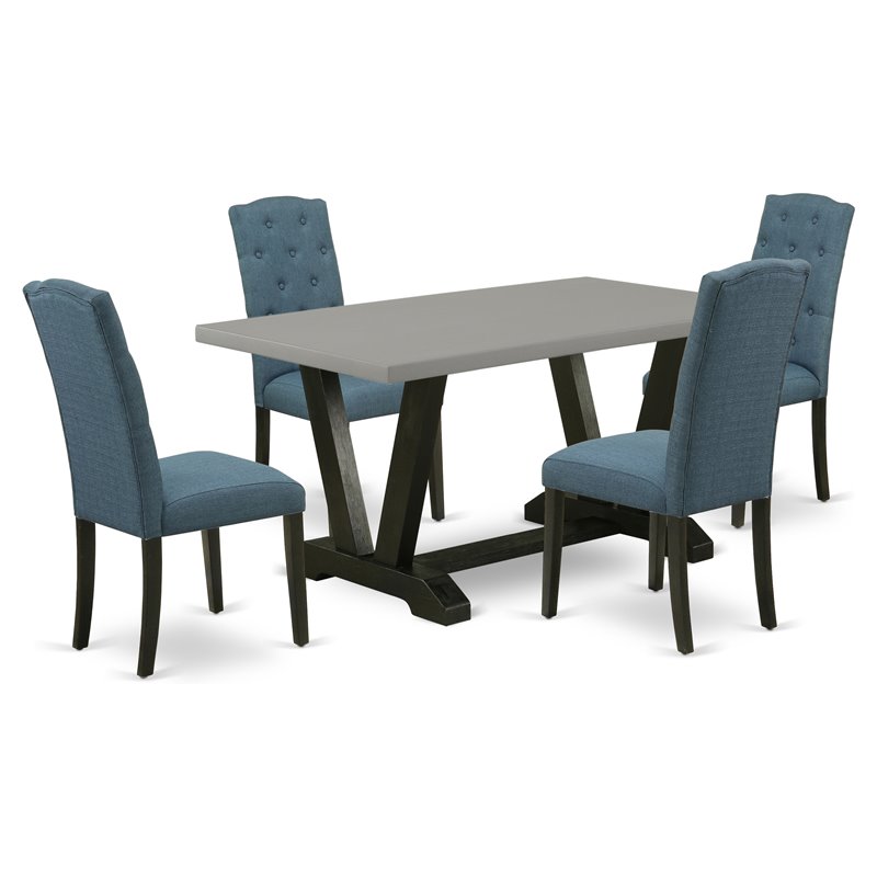 Pemberly Row 5-Piece Wood Dining Set in Black with Upholstered Chairs