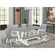 Pemberly Row 6-Piece Wood Dining Set with Baby Blue Chairs in White