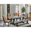 Pemberly Row 6-Piece Wood Dining Set with Black Finish and Cement Details