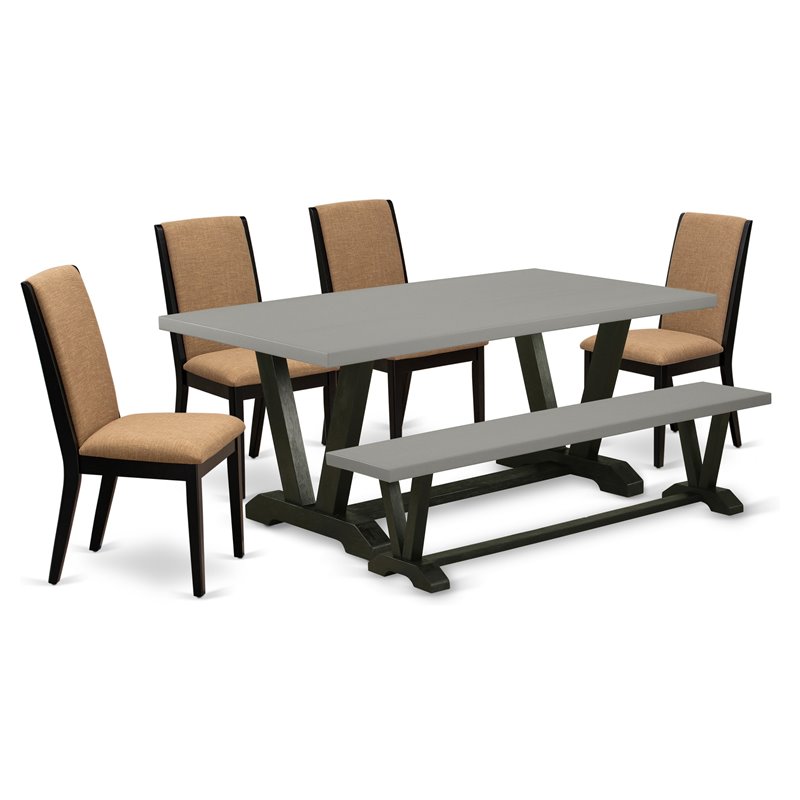 Pemberly Row 6-Piece Wood Dining Set with Black Finish and Cement Details