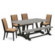 Pemberly Row 6-Piece Wood Dining Set with Black Finish and Cement Details