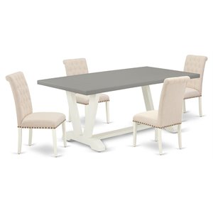 Pemberly Row 5-Piece Wood Dining Set in Linen White and Light Beige
