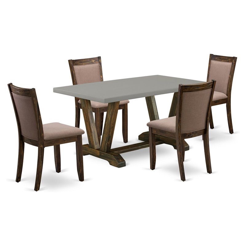 Pemberly Row 5-Piece Wood and Fabric Dining Set in Coffee/Cement
