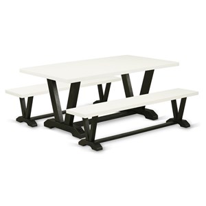 Pemberly Row 3-Piece Dining Set with Wood Table and Benches in White