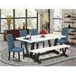 Pemberly Row 6-Piece Wood Dining Set in Black/Mineral Blue/White