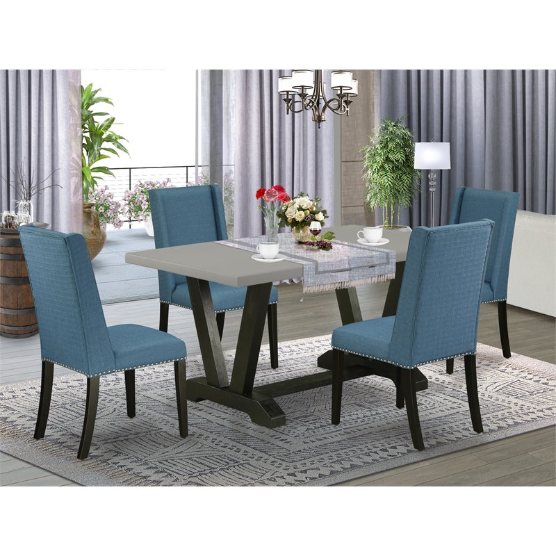 Pemberly Row 5-Piece Wood Dining Table and Chairs Set in Black/Blue