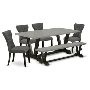 Pemberly Row 6-Piece X-Leg Dining Table Set in Dark Gotham Gray