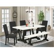 Pemberly Row 6-Piece Wood Kitchen Set with Bench in White and Black