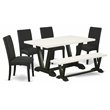 Pemberly Row 6-Piece Wood Kitchen Set with Bench in White and Black