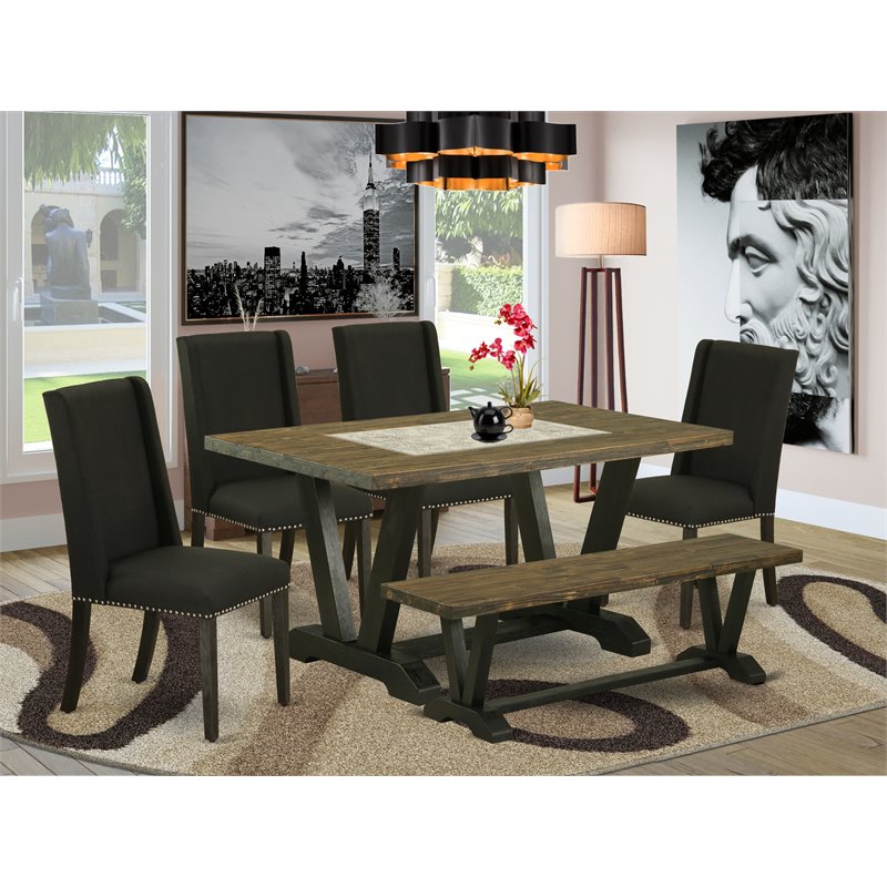 Pemberly Row 6-Piece Wooden Dining Set in Jacobean and Black Finish