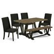 Pemberly Row 6-Piece Wooden Dining Set in Jacobean and Black Finish