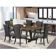Pemberly Row 7-Piece Wood Dining Set with Linen Chairs in Black Jacobean