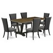 Pemberly Row 7-Piece Wood Dining Set with Linen Chairs in Black Jacobean