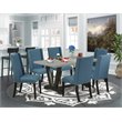 Pemberly Row 7-Piece Wood Dining Set with Fabric Chairs in Blue & Black